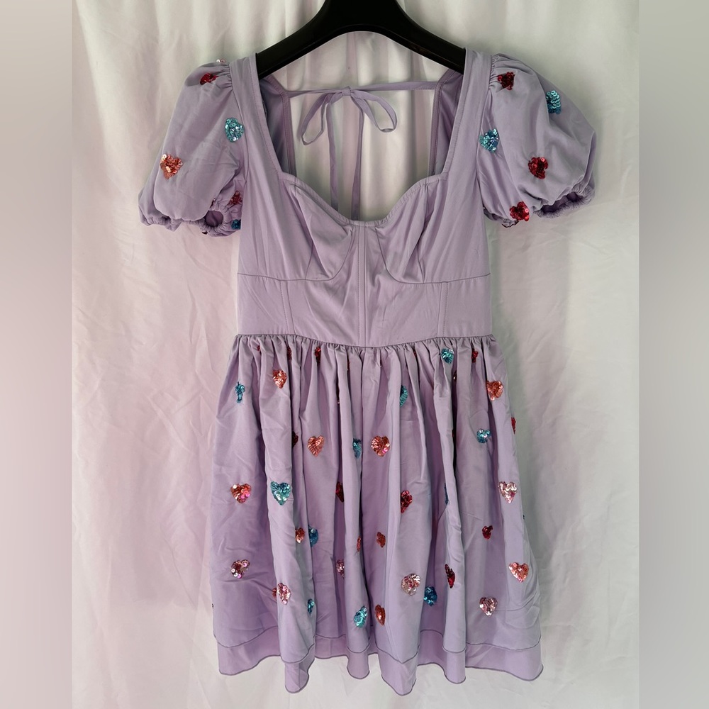 NWT Maya Deluxe Lilac Sequin Heart Party Mini Dress